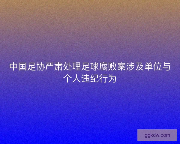 中国足协严肃处理足球腐败案涉及单位与个人违纪行为